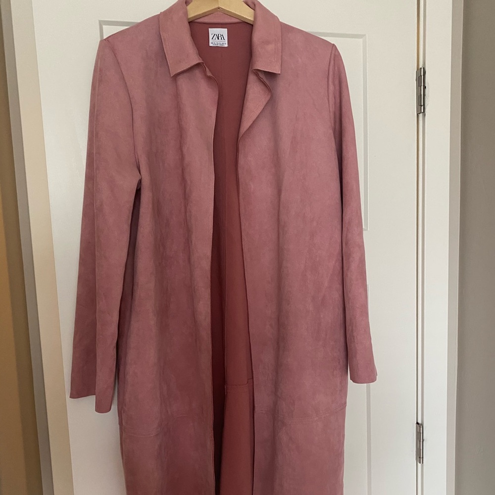 Pink suede duster coat ZARA
